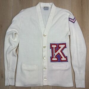 Vintage Bristol Product Academic Letterman Chenille Cardigan Sweater White Large